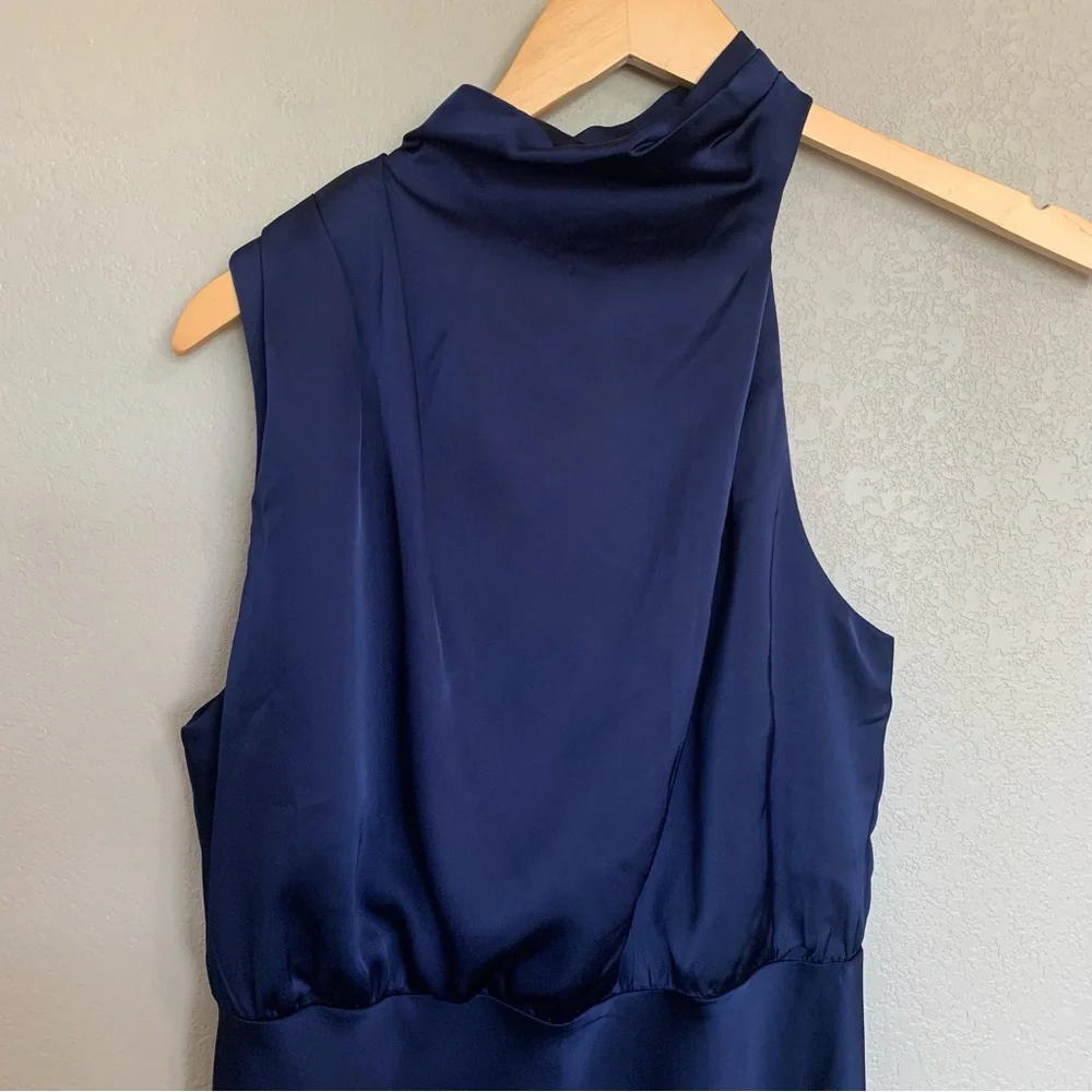 Lulus Medium Distinctive Charm Navy Blue Satin Asymmetrical Midi Dress NWT - Picture 5 of 17